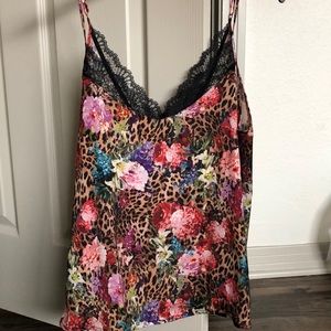 New Lise Charmel Silky leopard cami w/ lace detail